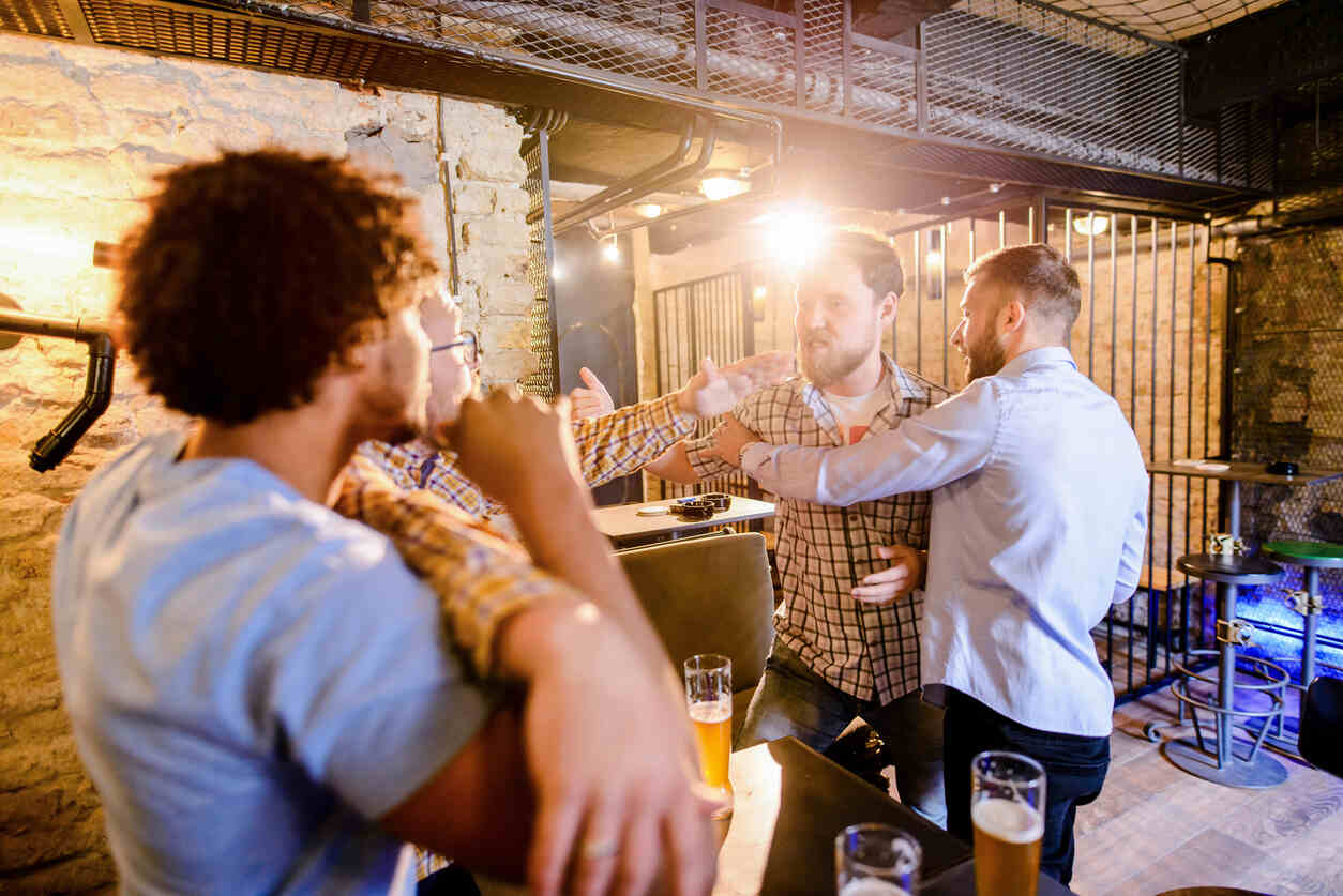 Bar fight at night