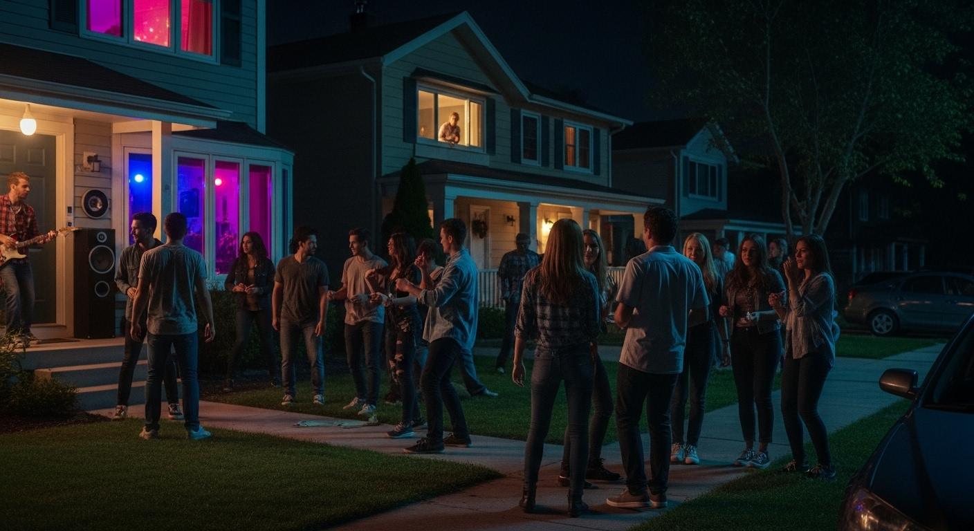 Noise ordinance violation caused by loud college party and late night disturbance